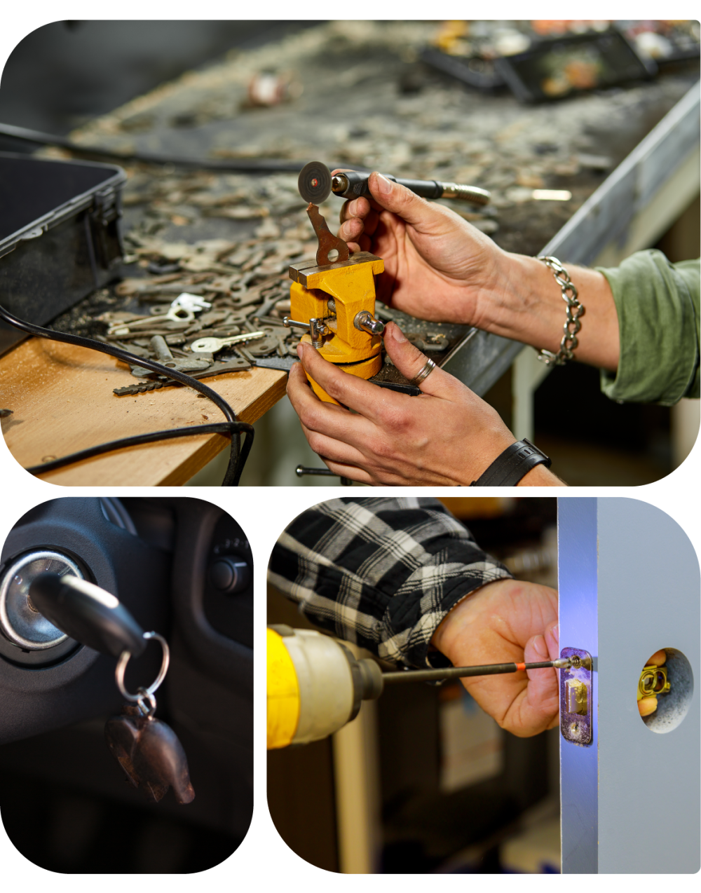 Fotografías representativas de reparaciones de llaves y puertas